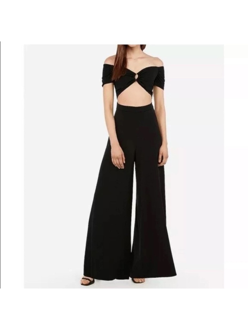 Express Black Off-Shoulder Cutout Wide Leg Jumpsuit